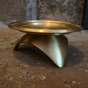 Solid Brass MCM Candle Holder Hollywood Regency Arched Pedestal brushed finish